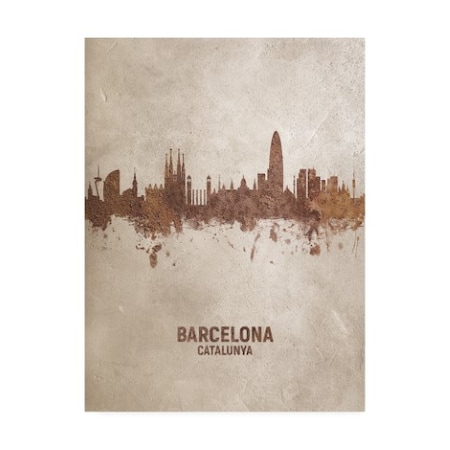 Michael Tompsett 'Barcelona Spain Rust Skyline' Canvas Art,18x24